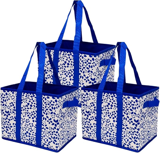 DURASACK Grocery Tote 3-Pack All-Purpose Collapsible Totes with Handles Kitchen Reusable Grocery Bags