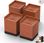 Furniture Risers, Tclouda Bed/Sofa/Desk/Table/Chair Leg/Fridge Lifts to 1.5, 3 and 4 in, Square Adjustable Risers Blocks for Extenders, Heavy Duty Supports Up to 1300 Lbs, 4 in-Brown-Square