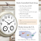 20" Evander Outdoor Atomic Clock with Thermometer & Hygrometer, 3 in 1 Weather Stations, Large Wall Clocks for Living Room Decor,Modern Farmhouse Home Decor (Morning Silver)