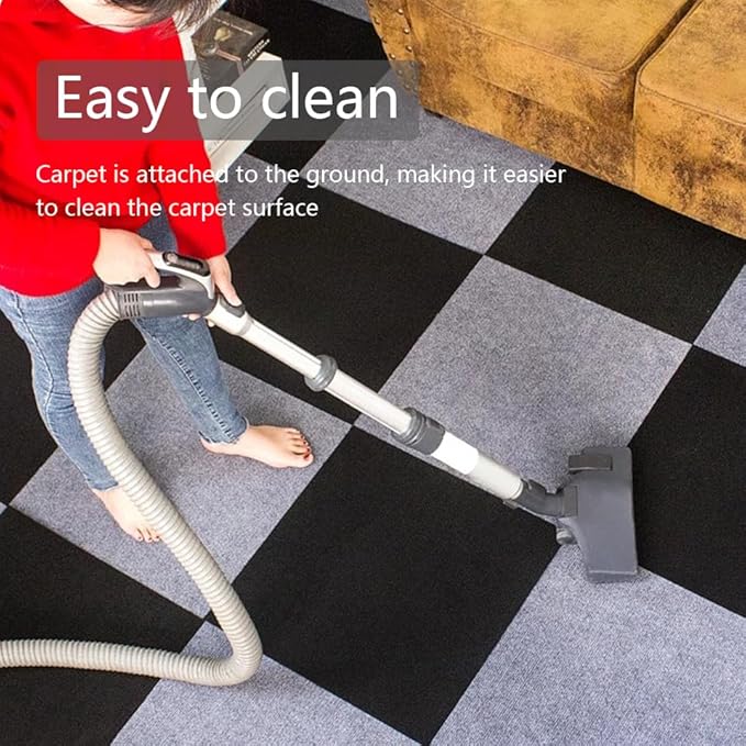 Carpet Tile 24” X 24” Self Adhesive Carpet Floor Tiles Anti-Slip Reusable Carpet Squares Peel and Stick Carpet Floor Tile Easy Install DIY for Bedroom Living Room (11, Black)