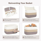 Cotton Rope Basket, Storage Baskets with Handle, 15x10x9 Inch Woven Basket for Shelves, Laundry, Towels, Clothes, Books (White Brown 2 Pack)