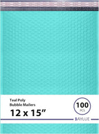 Teal Large Poly Bubble Mailers 12x15 inch | Self Seal Padded Envelopes Cushioned Bubble Mailer | Usable Size 12x15 | WaterProof | Lightweight mailing Shipping Bags | 100 Pack Bulk