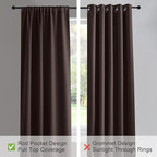 PONY DANCE Bedroom Curtains and Drapes - Blackout Panels Home Solid Rod Pocket Panels Blinds Home Decor Thermal Insulated Light Block, Wide 52 x Long 63 inch, Chocolate Brown, 2 Pieces