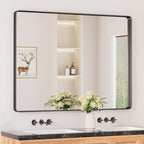 Keonjinn Black Bathroom Mirror for Over Sink, 48” x 36” Large Matte Black Mirrors for Wall, Rounded Rectangle Farmhouse Vanity Mirror, HD Tempered Glass Modern Decorative Mirror(Horizontal/Vertical)