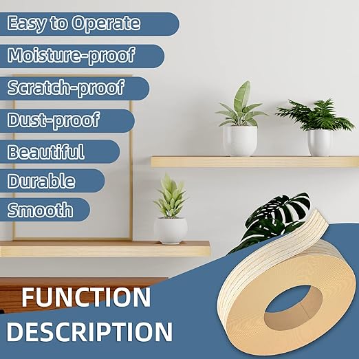 Oak Edge Banding, 3/4 inch x 250ft roll of Real White Wood Edge Banding Pre-glued Flexible, Veneer Tape Banding for Cabinet Repair Furniture