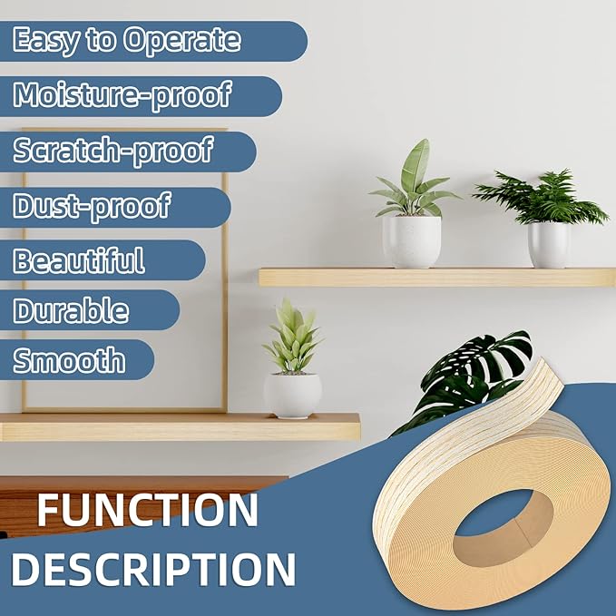White Oak Edge Banding, 1/2 inch x 50ft roll of Veneer Edge Banding - Pre-glued Flexible, Real Wood Tape for Cabinet Repair and Furniture Restoration