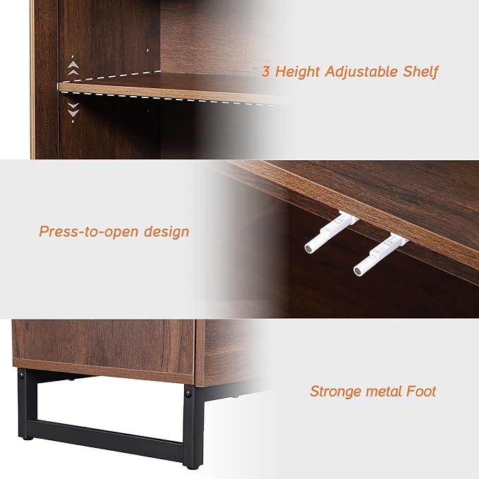 WAMPAT 4 PCS Modern 72" Tall Bookcase with 4 Drawers and Open Book Shelfs, Library Book Shelf with Storage Cabinet and Glass Doors, Wood Freestanding Bookshelves for Home Office, Living Room, Brown