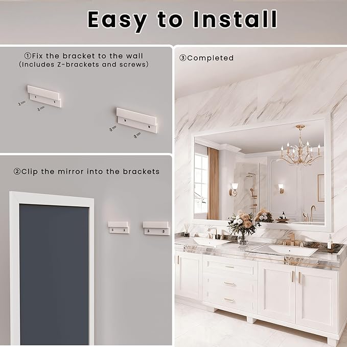Amorho Bathroom Mirror, 50x36 Inch White Framed Bathroom Mirrors for Over Sink, Wall-Mounted Mirrors for Bedroom, Living Room, Entryway(Horizontal/Vertical).