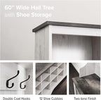 Prepac Farmhouse Washed White Hall Tree, Shoe Cabinet, Storage Cabinet with 12 Shoe Cubbies, 2 Boot Cubbies and 6 Double Coat Hooks 15.5" D x 60" W x 77" H