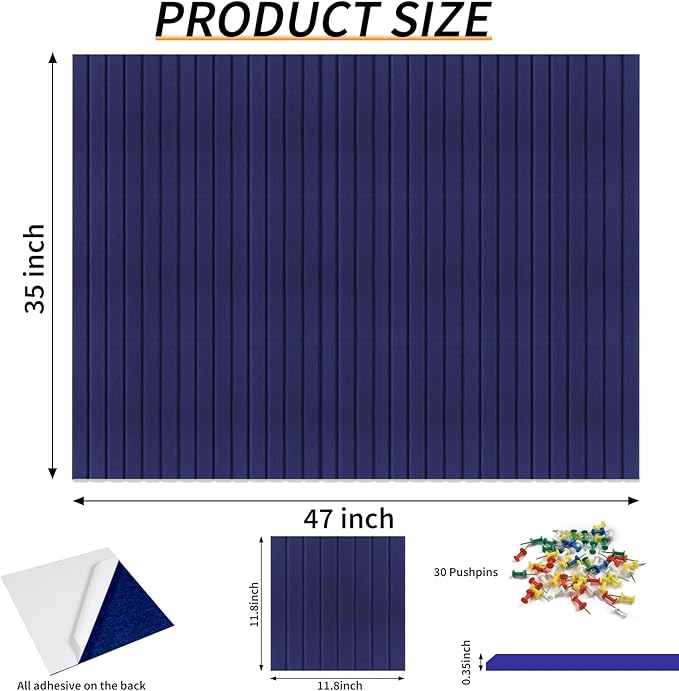Large Felt Bulletin Board 35x47 Inch, 12pcs Peel and Stick Felt Wall Tiles Modern Push Pin Board for Wall Organization