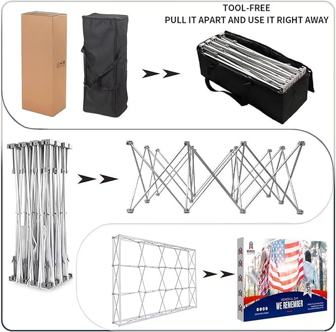 Fabric Pop Up Display Stand Custom Exhibit Booth Trade Show Backdrop Display Banner Collapsible Pop-Up Backdrop with Stand 7.5x7.5 FT