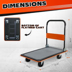 660lbs Large Size Heavy Duty Orange Flatbed Cart, Folding Steel Platform Hand Truck with 360° Silent Swivel Wheels, Utility Dolly for Storage & Moving