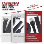 Heat Shrink Wire Loom 2:1 Shrinkable Braided Cable Sleeve 3/8 Inch ID-46ft Abrasion Protection Flexibility Fabric Wiring Harness Cover Sheath