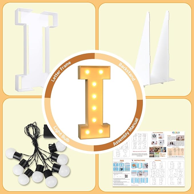 imprsv Marquee Light Up Letters, 3FT Marquee Letters for Birthday Baby Shower Wedding Decorations Light Up Letters for Engagement Party Decor, Large Marquee Letters for Party Decorations, Letter I