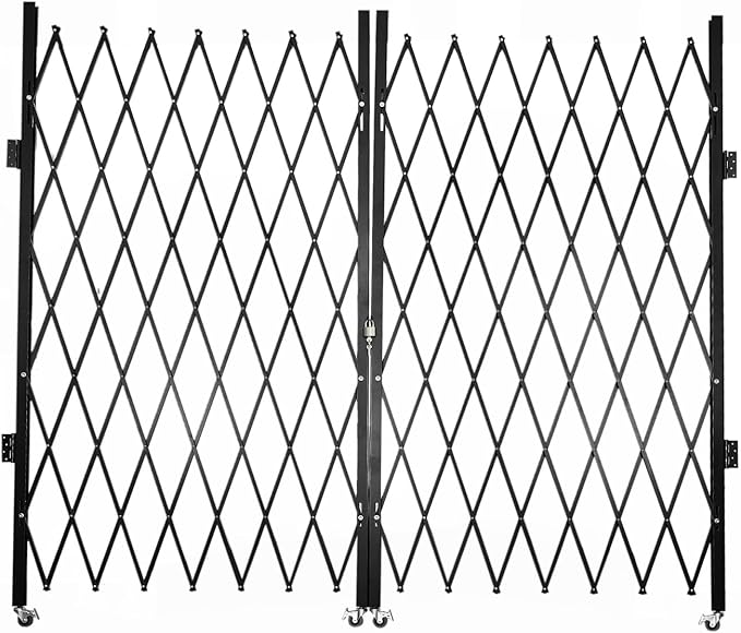 Double Folding Security Gate 6-1/2'Hx7.22'W Iron Accordion Security Gate Flexible Expanding Security Gate 360° Rolling Barricade Scissor Door with Padlock for Entry Security, Garage, Warehouse