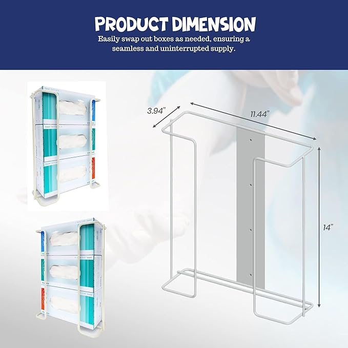 PERFORMORE Large Disposable Glove and Facial Tissue Wire Rack - Glove Box Holder, Medical Glove Holder, Holds Up To 3 Boxes, Hygiene Dispenser, Wall Mount Design With Mounting Accessories Included