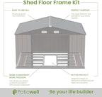 Patiolife Outdoor Storage Shed 10x8 FT with Floor Frame, Garden Tool Metal Shed with Sloping Roof and Double Lockable Door for Backyard Garden & Patio, Brown