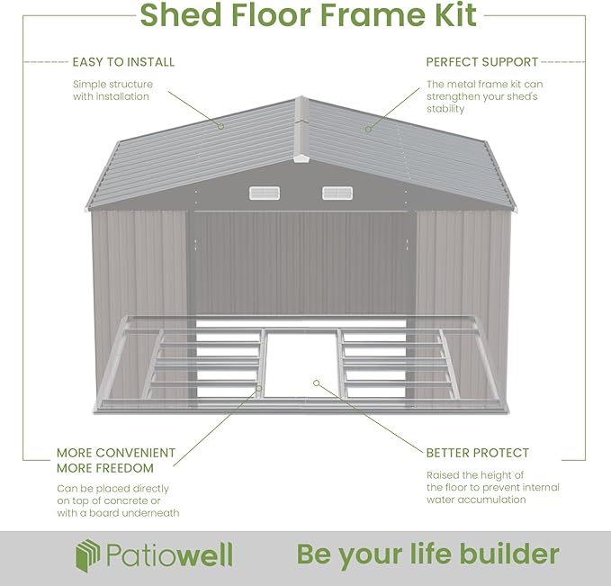 Patiolife Outdoor Storage Shed 10x8 FT with Floor Frame, Garden Tool Metal Shed with Sloping Roof and Double Lockable Door for Backyard Garden & Patio, Brown