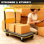 660lbs Large Size Heavy Duty Yellow Flatbed Cart, Foldable Platform Hand Truck with 360° Swivel Wheels, Steel Utility Dolly for Warehouse, Moving & Storage