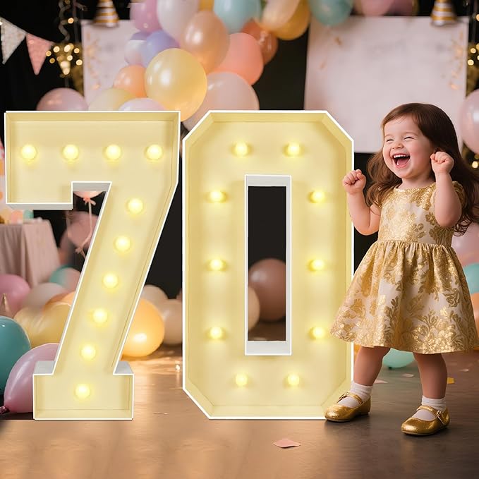 Marquee Light Up Numbers: 3FT Large Decorative Letters Signs for Party Decorations Baby Shower Birthday Wedding Engagement Anniversary, 3 Feet Tall Pre-Cut DIY Foamboard Number 70 - Easy to Assemble