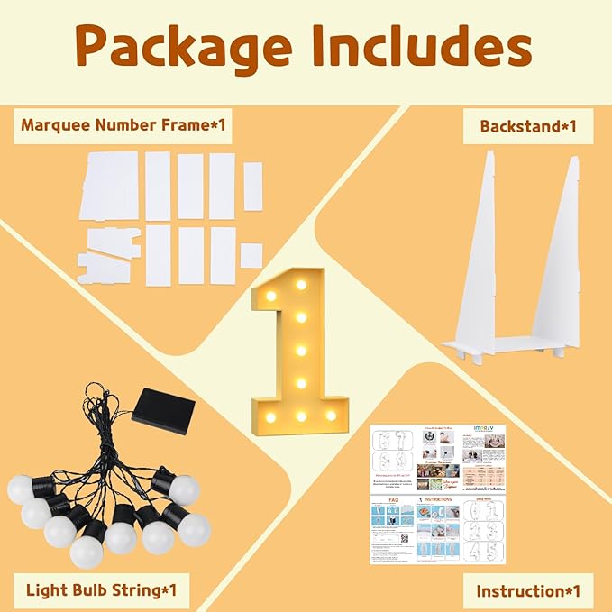 imprsv 3FT Marquee Numbers, Light Up Numbers for 1st 21st Birthday Decorations, Light Up Sign 1 for Wedding Anniversary Party Decor, Pre-Cut Foam Board Kit