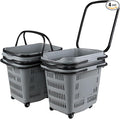 Kiddream 4 Pack Plastic Rolling Shopping Basket with Wheels, Large Portable Grocery Basket, Grey