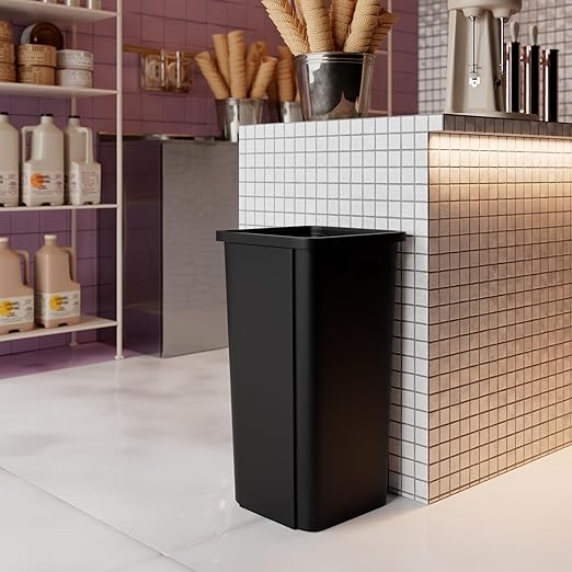 23 Gallon Black Square Commercial Trash | Garbage Can - Outdoor, Office, Restaurant, School, Kitchen