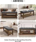 Solid Rubber Wood Shoe Bench, Soft Chenille Material Upholstered Seat, 770LB Load Capacity, Multi-Storage for Entryway/Bedroom/Living Room, Vintage Style, 43.3"x15.7"x17.7", Dark Gray,UASND65G