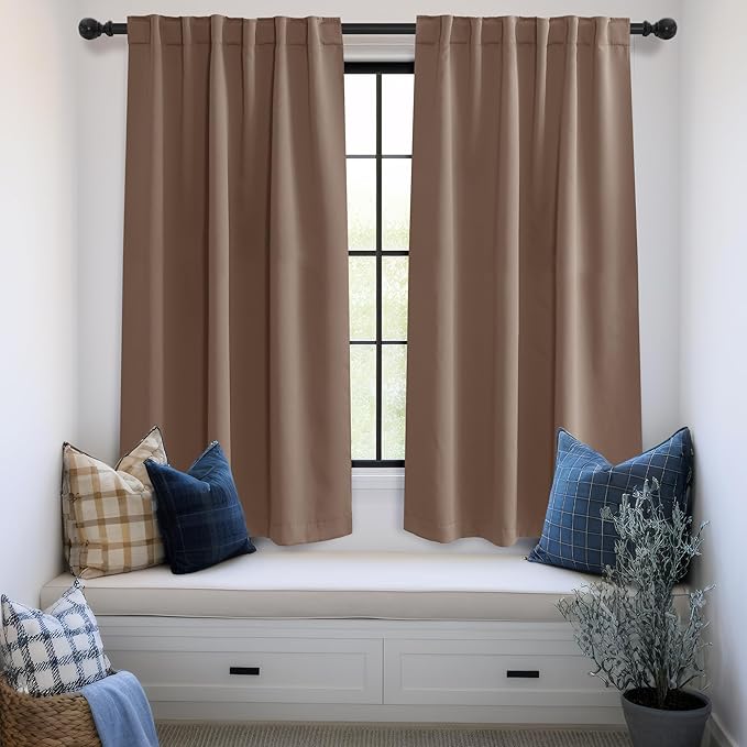 KGORGE Blackout Curtains for Bedroom, Privacy Light Blocking Thermal Insulation Noise Reducing Drapes for Living Room Bedroom, Back Tab Rod Pocket, W52 x L54 inches, Mocha, 2 Panels