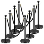 LOVMOR Crowd Control Stanchion, Set with 5 ft/1.5 m Red Velvet Rope, Set of 8 Pieces, Stanchion Rope Divider, Black Queue Barrier Line Divider with Fillable Plastic Base, Airport
