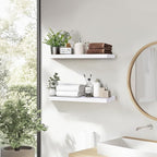Floating Wall Shelves - 16"x6.8"x1.2" Sturdy Rustic White Solid Wood Shelves for Storage and Décor, Easy Installation for Living Room, Bedroom, and Kitchen - 2 Pack