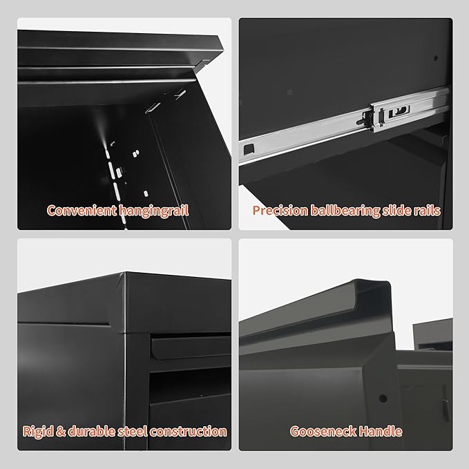 5 Drawer File Cabinet with Wheels,Metal Mobile Filing Cabinets with Lock,Black Vertical File Cabinet for Home Office,Heavy Duty Storage Cabinet for A4/Letter/Legal Size File,Assembly Required