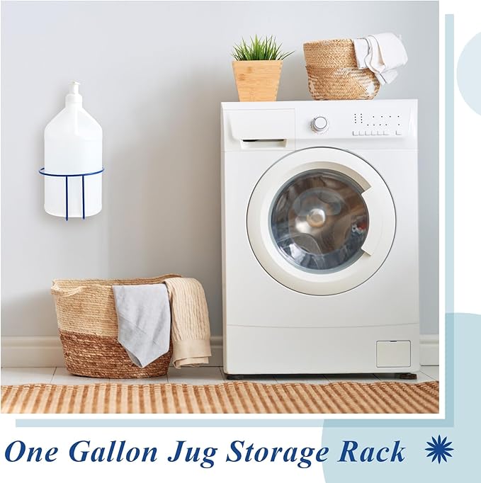 Hicarer 4 Pcs One Gallon Jug Storage Rack Wall Mounted Heavy Duty Steel Wall Rack for 1 Gallon Bottle Round Water Jug Holder with Hardware Hand Sanitizer 6-3/4" W x 5" H x 6-1/2" D (Blue)