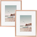 Frametory, 8x10 Metal Picture Frame with Mat for 5x7 Picture & Real Glass, Aluminum Photo Frame Collection (Rose Gold, 2 Pack)