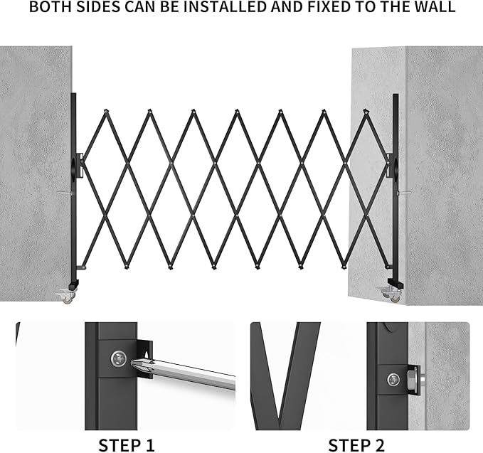 Expandable Barricade Gate,82" Metal Safety Barrier Gate with Casters,Accordion Garden Yard Outdoor Indoor Fence Folding Security Dog Gates Wall Mount,Black