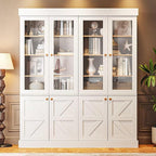 Vyre 71" Tall Farmhouse Bookshelves with Glass Doors, Set of 4 – Large Modular Bookcase with Adjustable Shelves, Storage Cabinet for Living Room, Kitchen, Home Office, White