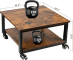 Under Desk Printer Stand - 2-Tier Industrial Mobile Printer Table with Storage Shelf, 19.7''x19.7''x12.6'' Heavy Duty Wood Rolling Printer Cart with Wheels for Home and Office,Rustic Brown