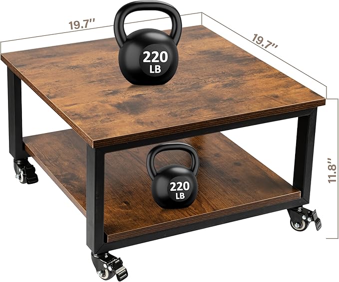 Under Desk Printer Stand - 2-Tier Industrial Mobile Printer Table with Storage Shelf, 19.7''x19.7''x12.6'' Heavy Duty Wood Rolling Printer Cart with Wheels for Home and Office,Rustic Brown
