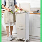 42L Kitchen Trash Can, Large Three-Layer Dual Trash and Recycling Bins, Vertical Dry and Wet Separation Waste Sorting Bins with Wheels for Kitchen, Bedroom, Livingroom, White (Without Bucket)