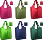BeeGreen Colorful Reusable Grocery Bags 6 Pack, Heavy Duty Totes for Women, Foldable Grocery Bag Large Shopping Totes with Handles for Work, Travel, Gift, Store, Polyester Washable Reusable Tote Bag