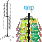 tonchean Rotating Retail Display Stand Racks 108 Clips, Spinning Potato Chip Snack Rack Display Stand with Sign Holder, 2 Tier Snack Shelf Organizer, Chip Bag Holder Snack Display Rack for Party