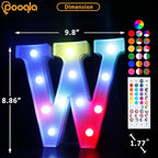 Pooqla Colorful Light Up Letters with Remote, Upgraded 35 Colors LED Marquee Letters, RGB Lighted Letter for Girls Teenager Gift, Birthday, Party, Wedding, Night Light, Room, Bedroom Decor, Letter W