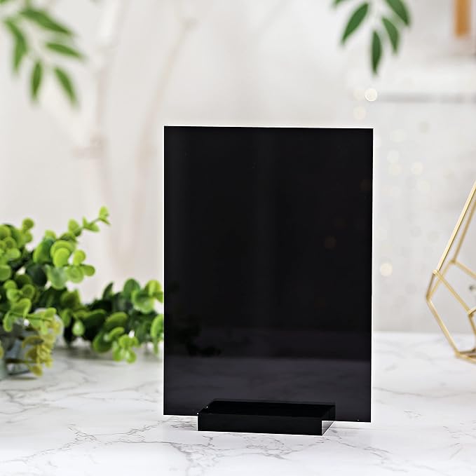 UNIQOOO 3" Black Acrylic Stand | 10 Pack 3mm Slot Wedding Sign Holders, Perfect for Wedding, Table Number, Exhibition, Office, Restaurant, Business