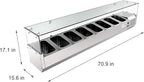 KoolMore SDC-8P-SG Condiment Prep Rail Station with Sneeze Guard, 71 Inch, Silver