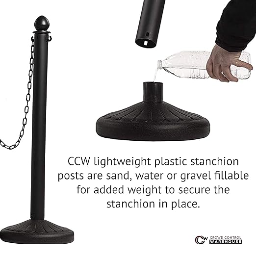Montour Line Plastic Stanchion Red 2.5 Inch Diameter with 50 Foot Chain, 6-Pack, Crowd Control Barriers