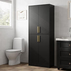 71" Tall Pantry Cabinet, 4 Doors Kitchen Pantry Storage Cabinet, Freestanding Larder Cupboard, Kitchen Hutch with Gold Handles for Dining Room, Bathroom, Black