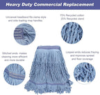 Commercial Mop Head Replacement for Rubbermaid: Wet Industrial Heavy Duty Large Blue Cotton Looped End String Mops Heads Refill 16oz Universal for Floor Cleaning - 6packs Washable Mopheads Bulk
