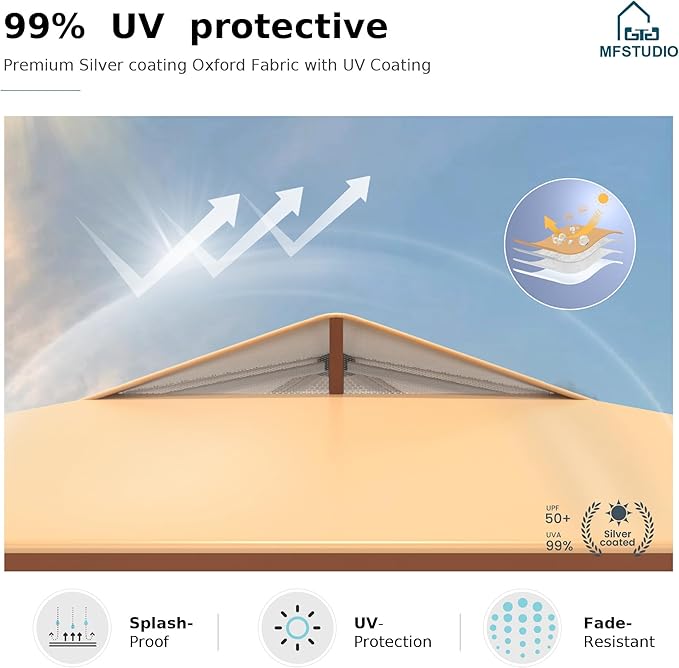 MFSTUDIO 10x10 Pop Up Canopy Tent with Removable Sidewalls, Outdoor Enclosed Instant Portable Shelter with Breathable Mesh Windows, One Person Setup, Beige