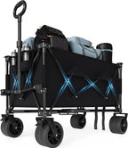 35" Foldable Wagon for Beach with 350lbs Weight Capacity, Heavy Duty 280L Extra Large Collapsible Foldable Wagon for Camping, All Terrain Beach Wagons Extended with Cup Holders for Sand