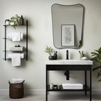 ANDY STAR 24"x32" Matte Black Mirror, Bathroom Mirror for Over Sink, Modern Irregular Shaped Mirror in Rust-Proof Stainless Steel 1” Frame, Decorative for Bathroom, Bedroom or Entryway